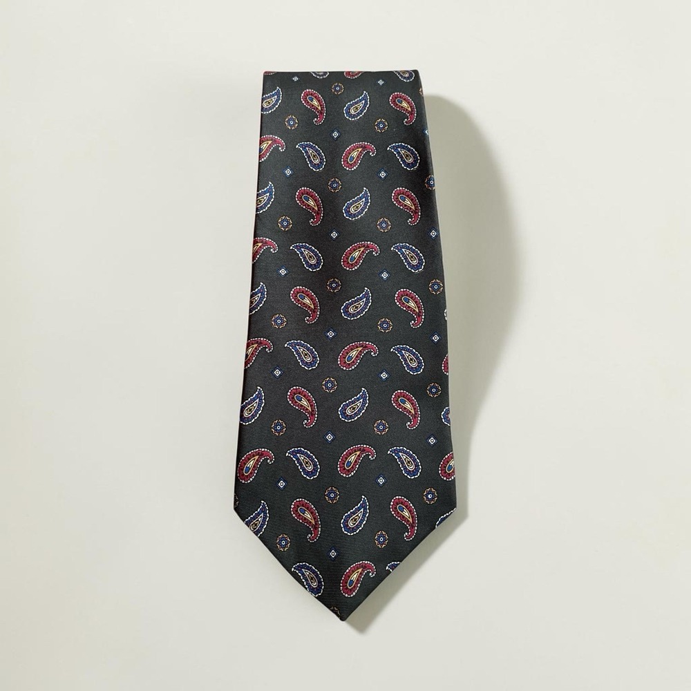 Hardy Amies Silk Necktie Oliver Green Burgundy Paisley Classic Made Italy